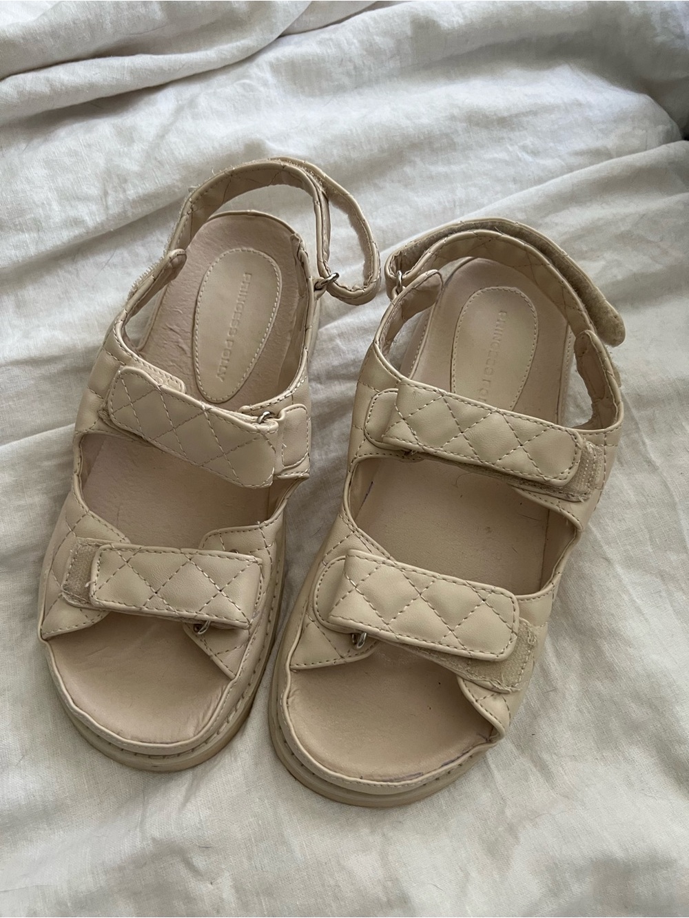 Princess Polly Quilted Cream Velcro Sandals